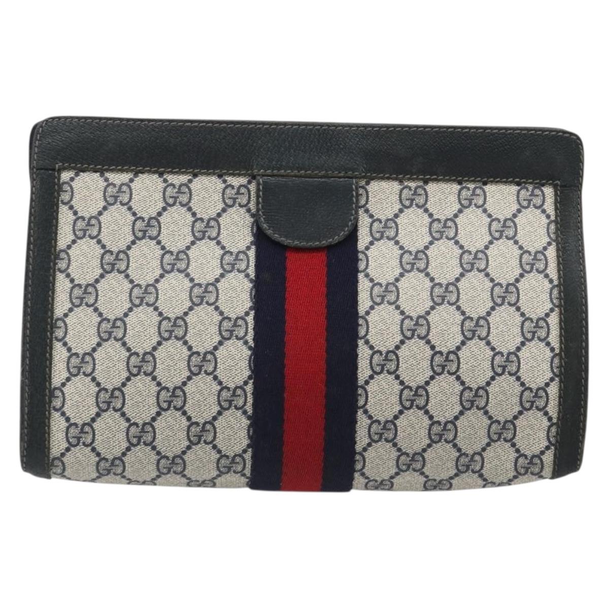 GUCCI GG Supreme Sherry Line Clutch Bag Navy 84 014 2125 28 Auth 186456
