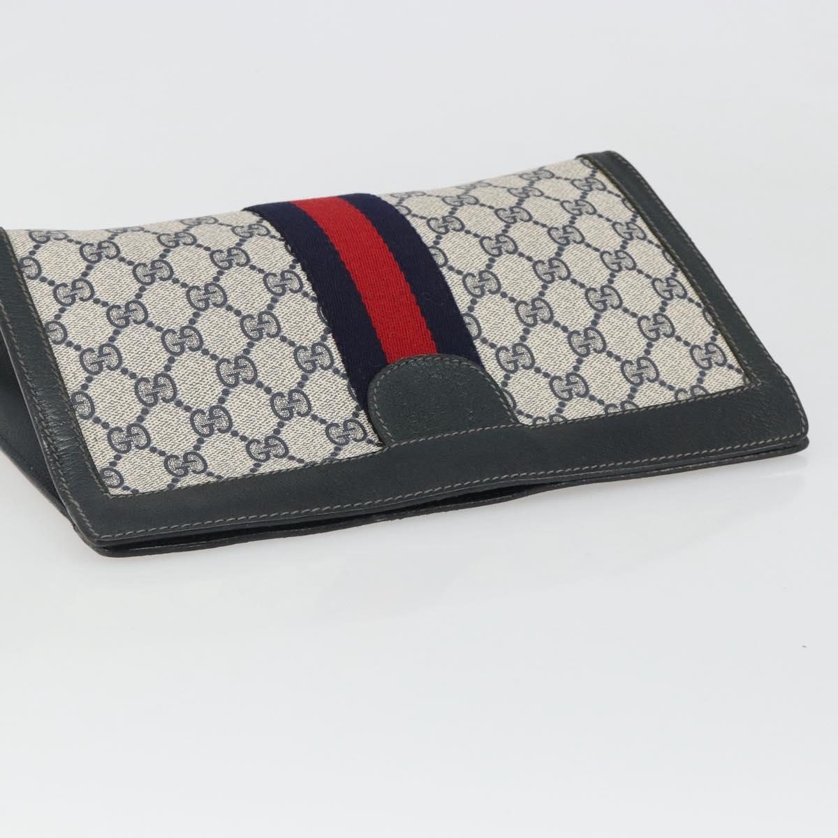 GUCCI GG Supreme Sherry Line Clutch Bag Navy 84 014 2125 28 Auth 186456