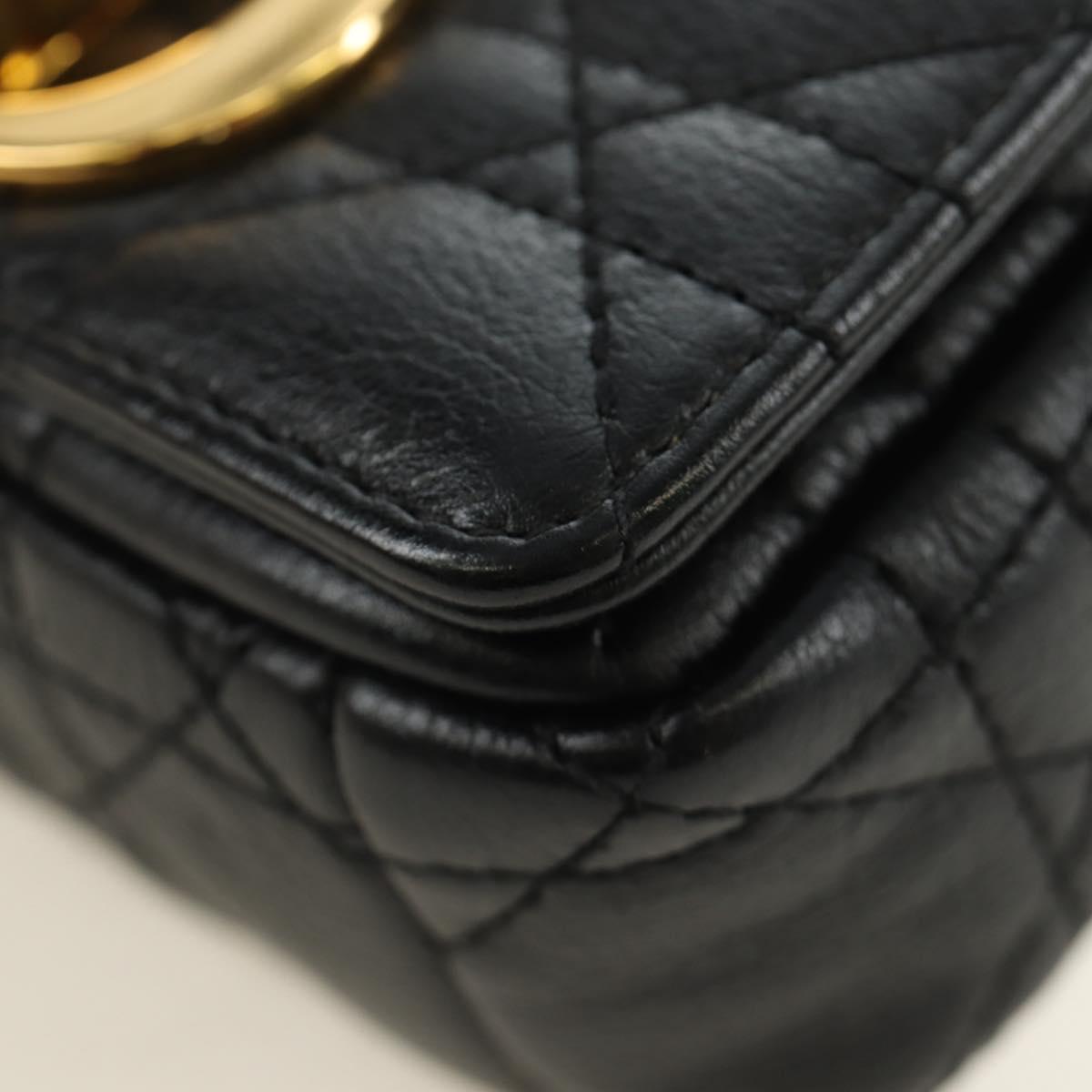 Christian Dior Cannage Caro Chain Pouch Lamb Skin Black Gold Auth 186459SAM