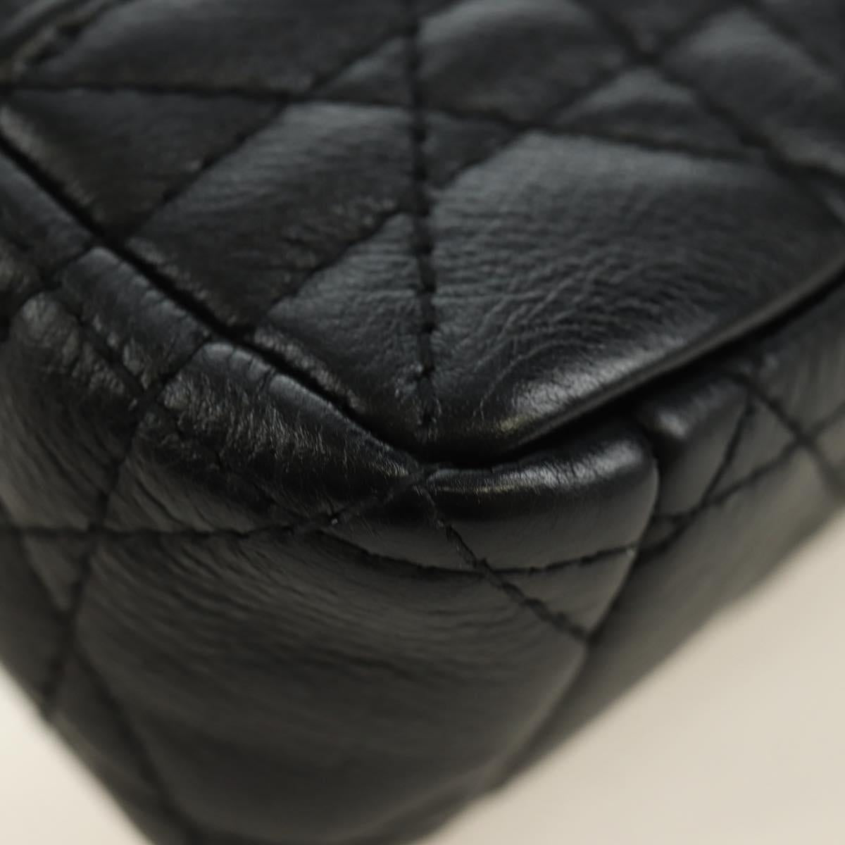 Christian Dior Cannage Caro Chain Pouch Lamb Skin Black Gold Auth 186459SAM