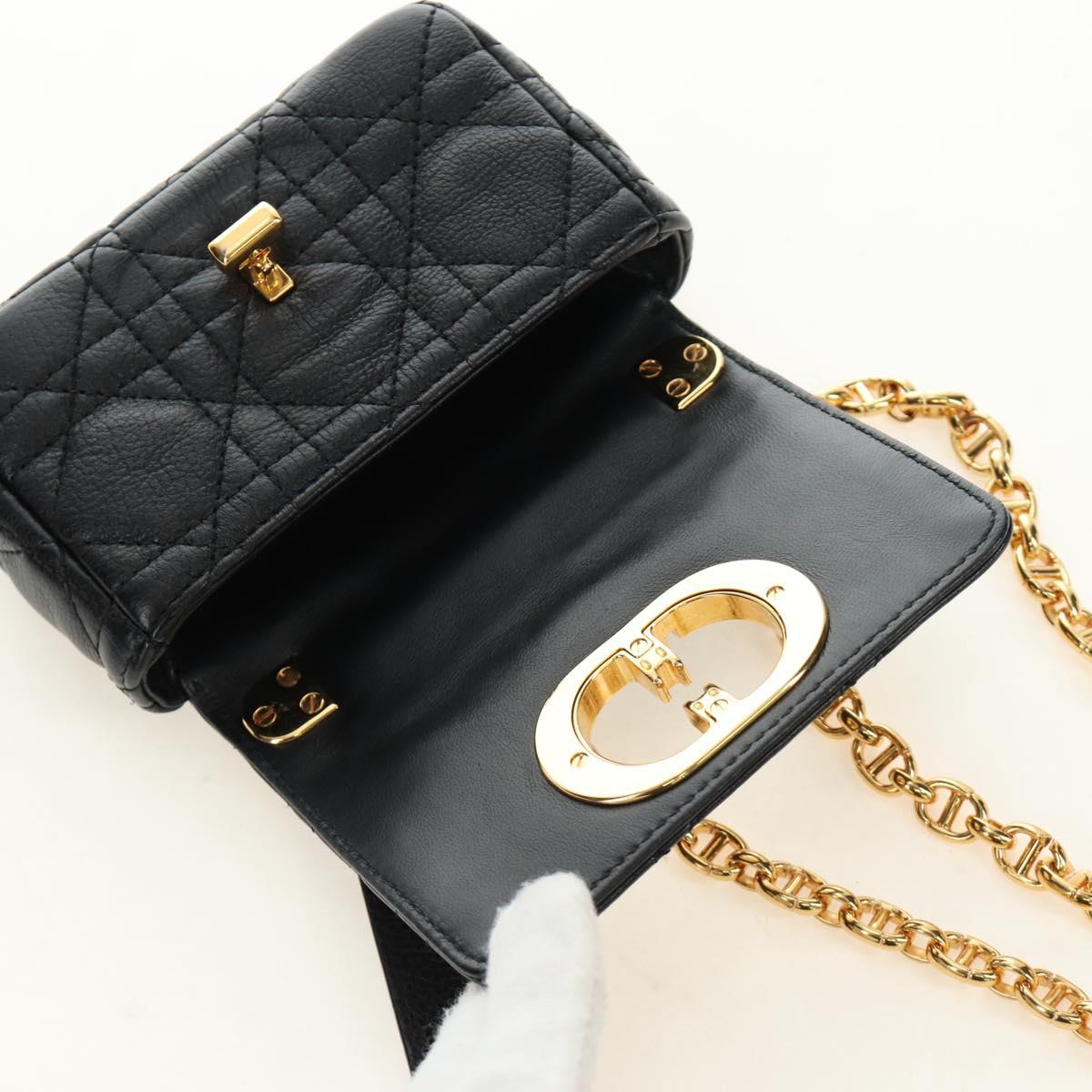 Christian Dior Cannage Caro Chain Pouch Lamb Skin Black Gold Auth 186459SAM