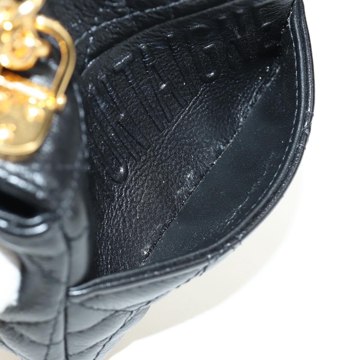 Christian Dior Cannage Caro Chain Pouch Lamb Skin Black Gold Auth 186459SAM