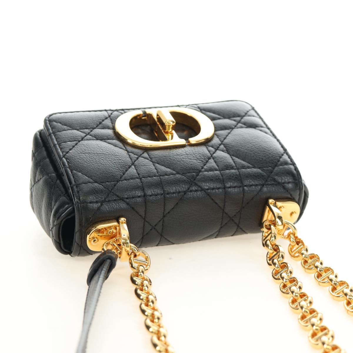 Christian Dior Cannage Caro Chain Pouch Lamb Skin Black Gold Auth 186459SAM