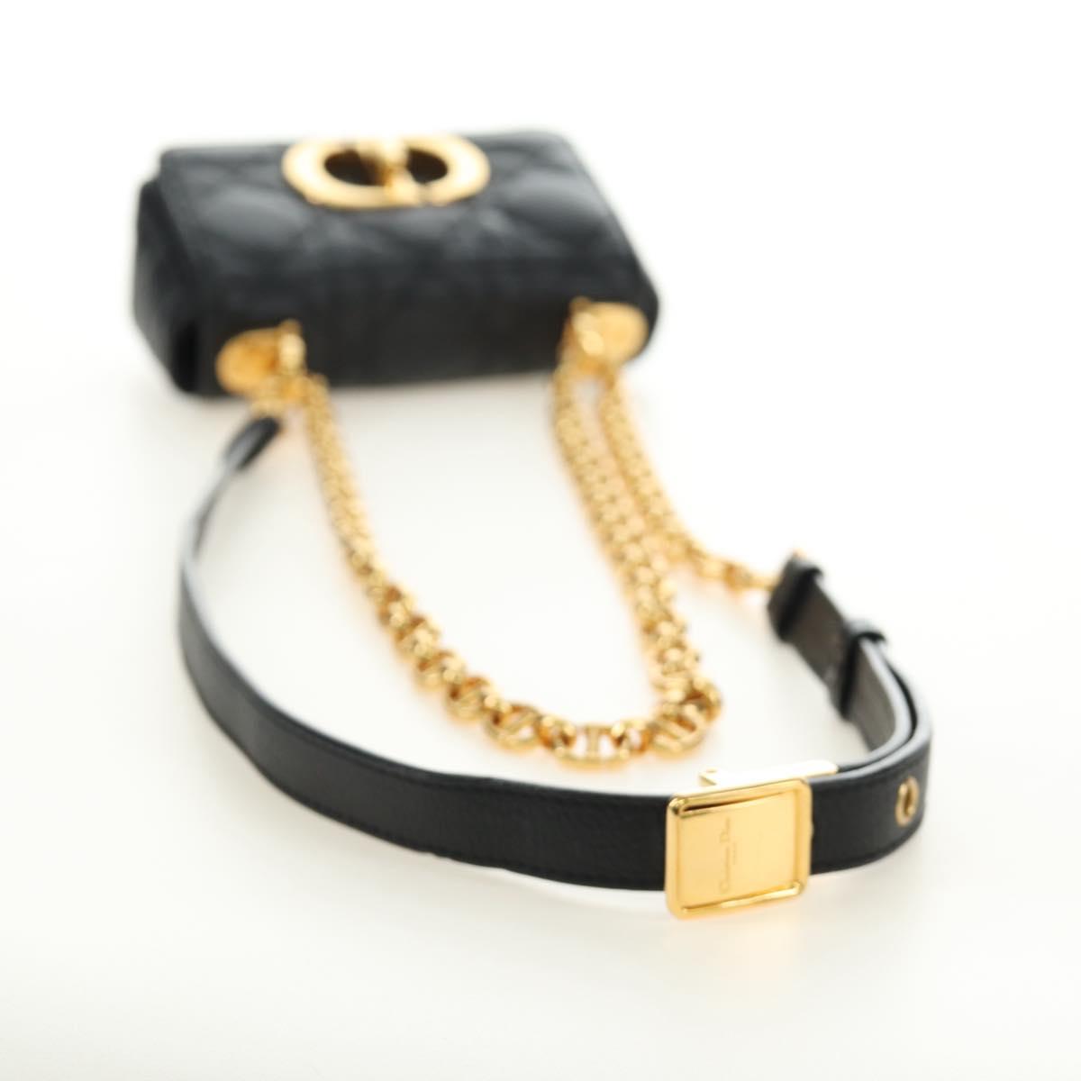 Christian Dior Cannage Caro Chain Pouch Lamb Skin Black Gold Auth 186459SAM