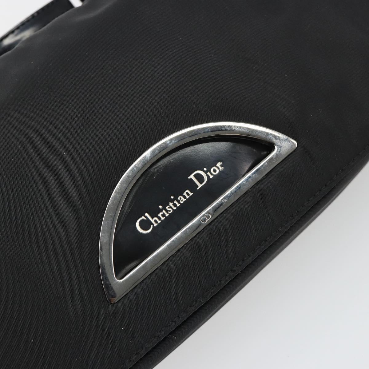 Christian Dior Maris Pearl Shoulder Bag Nylon Black Silver Auth 186460
