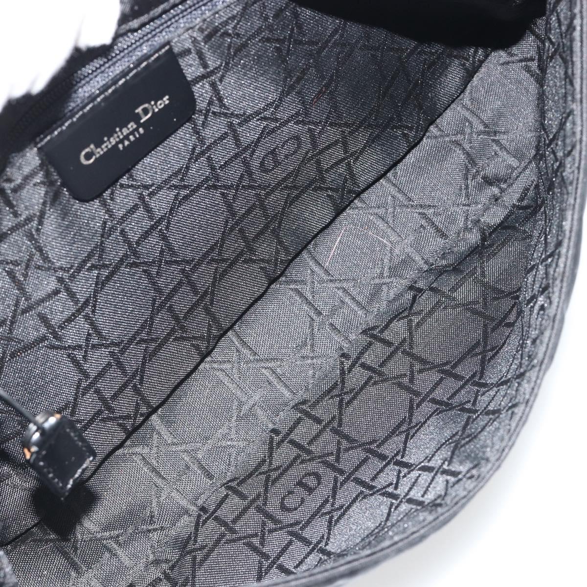 Christian Dior Maris Pearl Shoulder Bag Nylon Black Silver Auth 186460