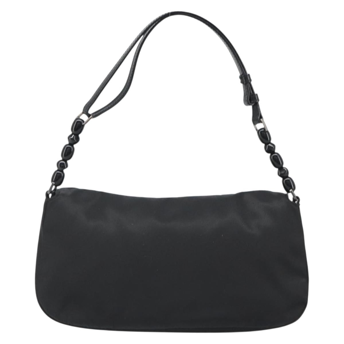 Christian Dior Maris Pearl Shoulder Bag Nylon Black Silver Auth 186460