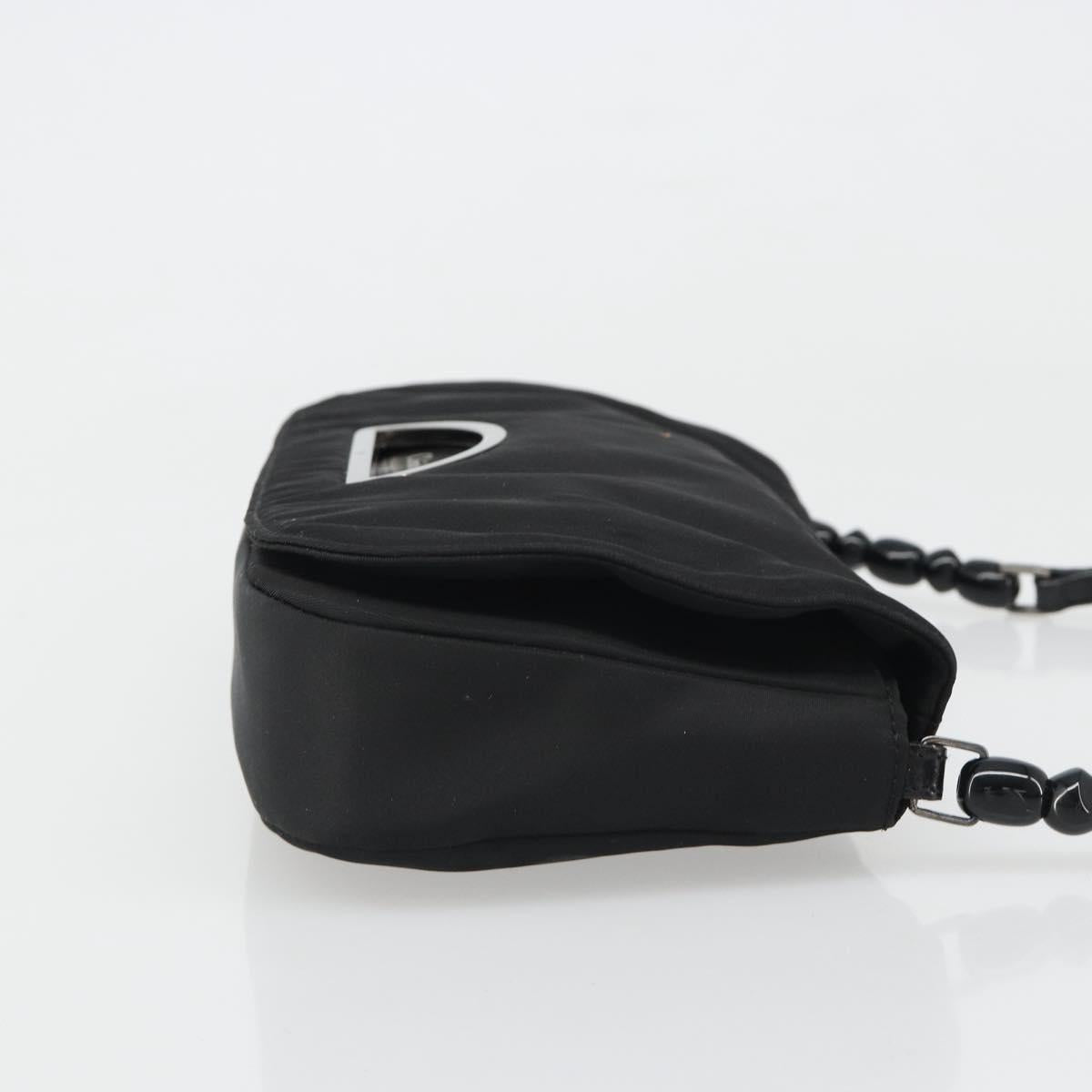 Christian Dior Maris Pearl Shoulder Bag Nylon Black Silver Auth 186460