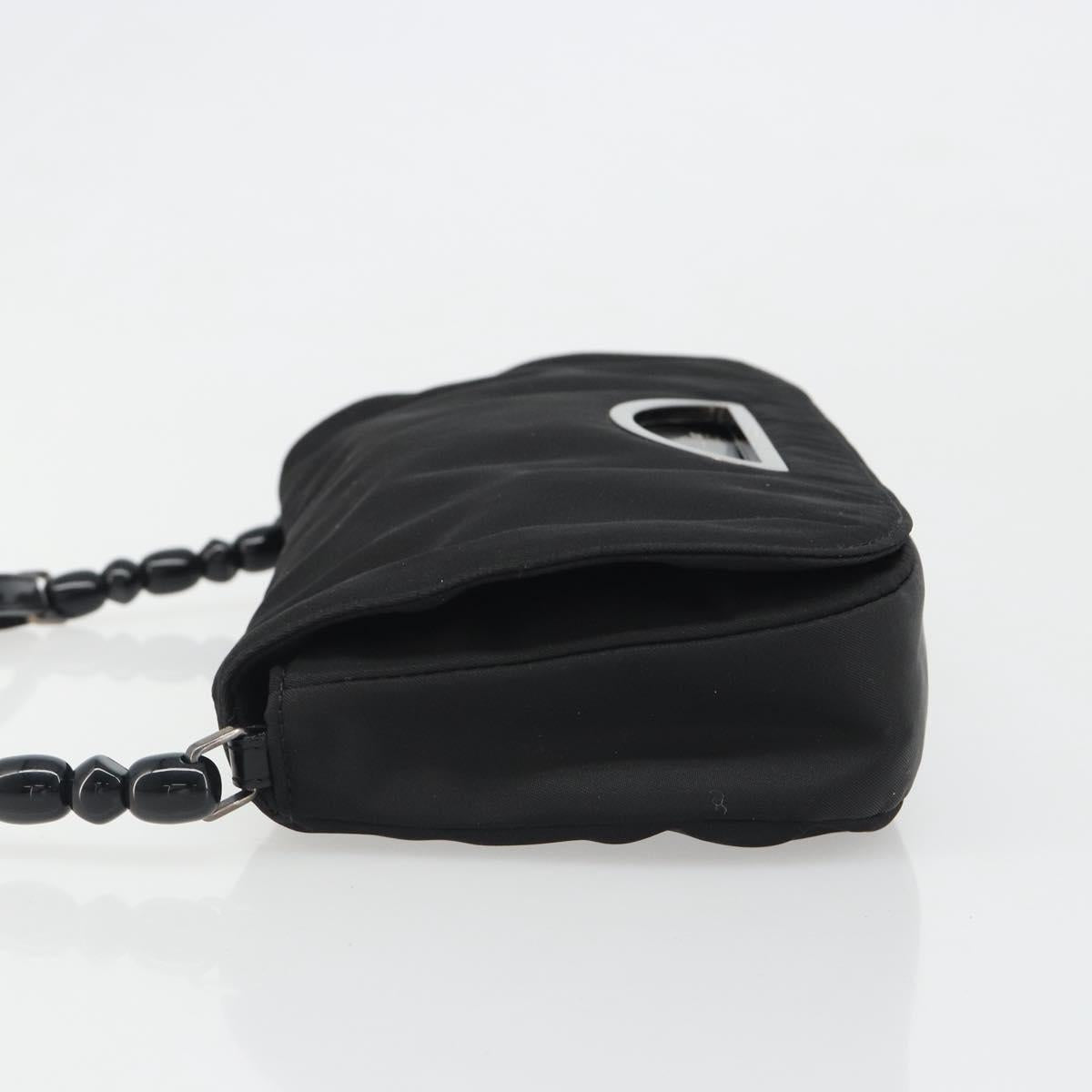 Christian Dior Maris Pearl Shoulder Bag Nylon Black Silver Auth 186460