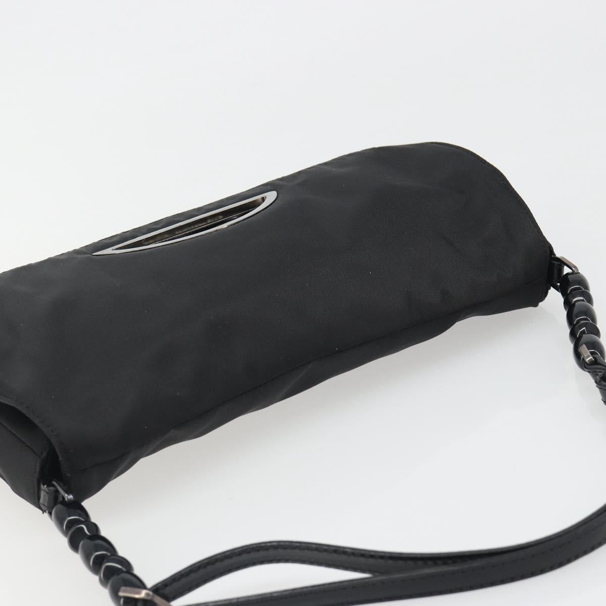 Christian Dior Maris Pearl Shoulder Bag Nylon Black Silver Auth 186460