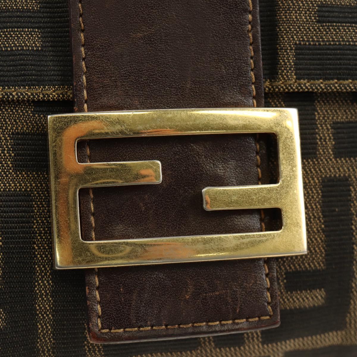 FENDI Zucca Canvas Mamma Baguette Shoulder Bag Black Brown Auth 186461V