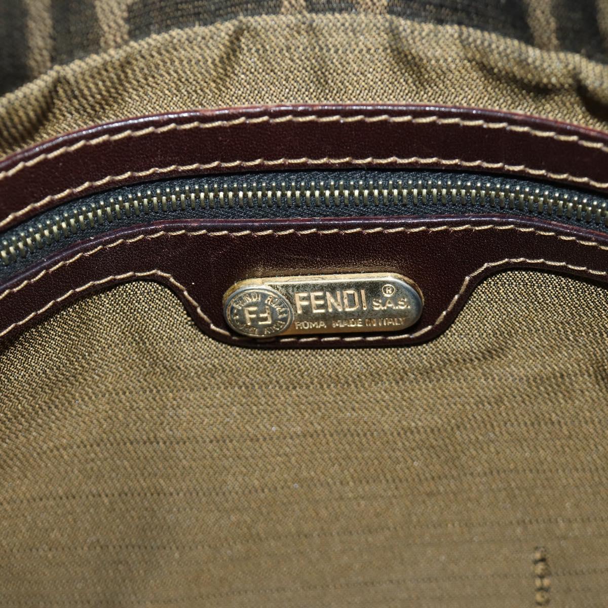 FENDI Zucca Canvas Mamma Baguette Shoulder Bag Black Brown Auth 186461V