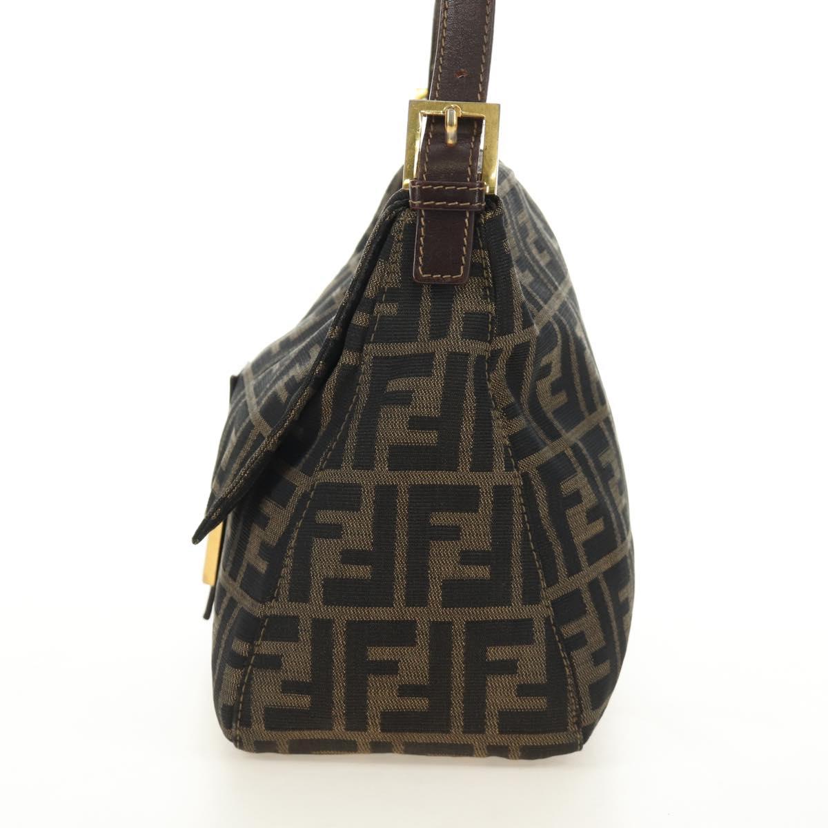 FENDI Zucca Canvas Mamma Baguette Shoulder Bag Black Brown Auth 186461V