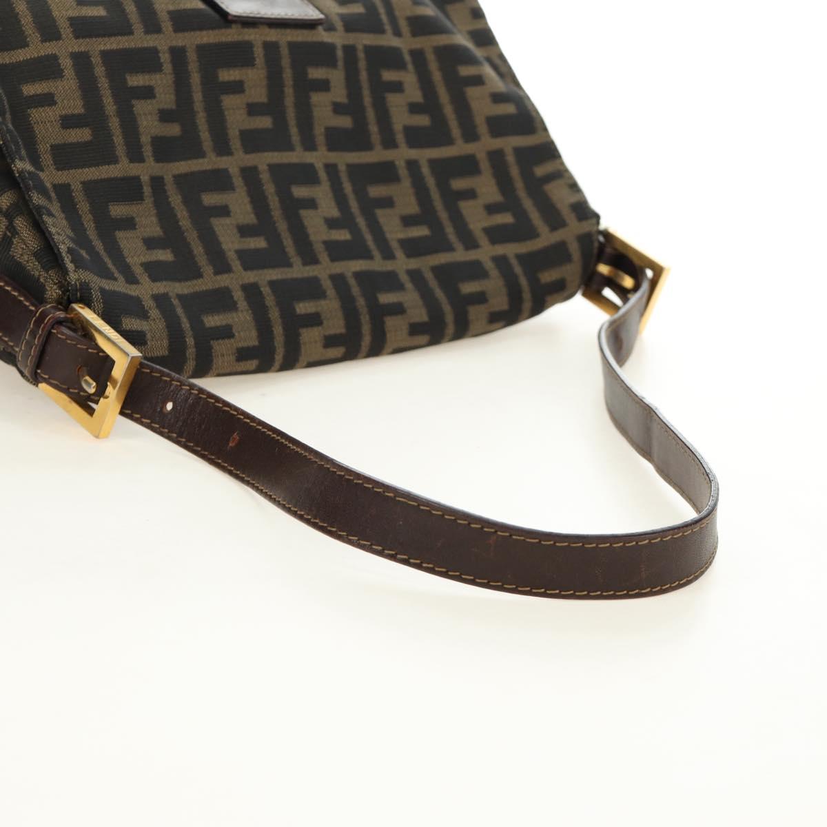 FENDI Zucca Canvas Mamma Baguette Shoulder Bag Black Brown Auth 186461V
