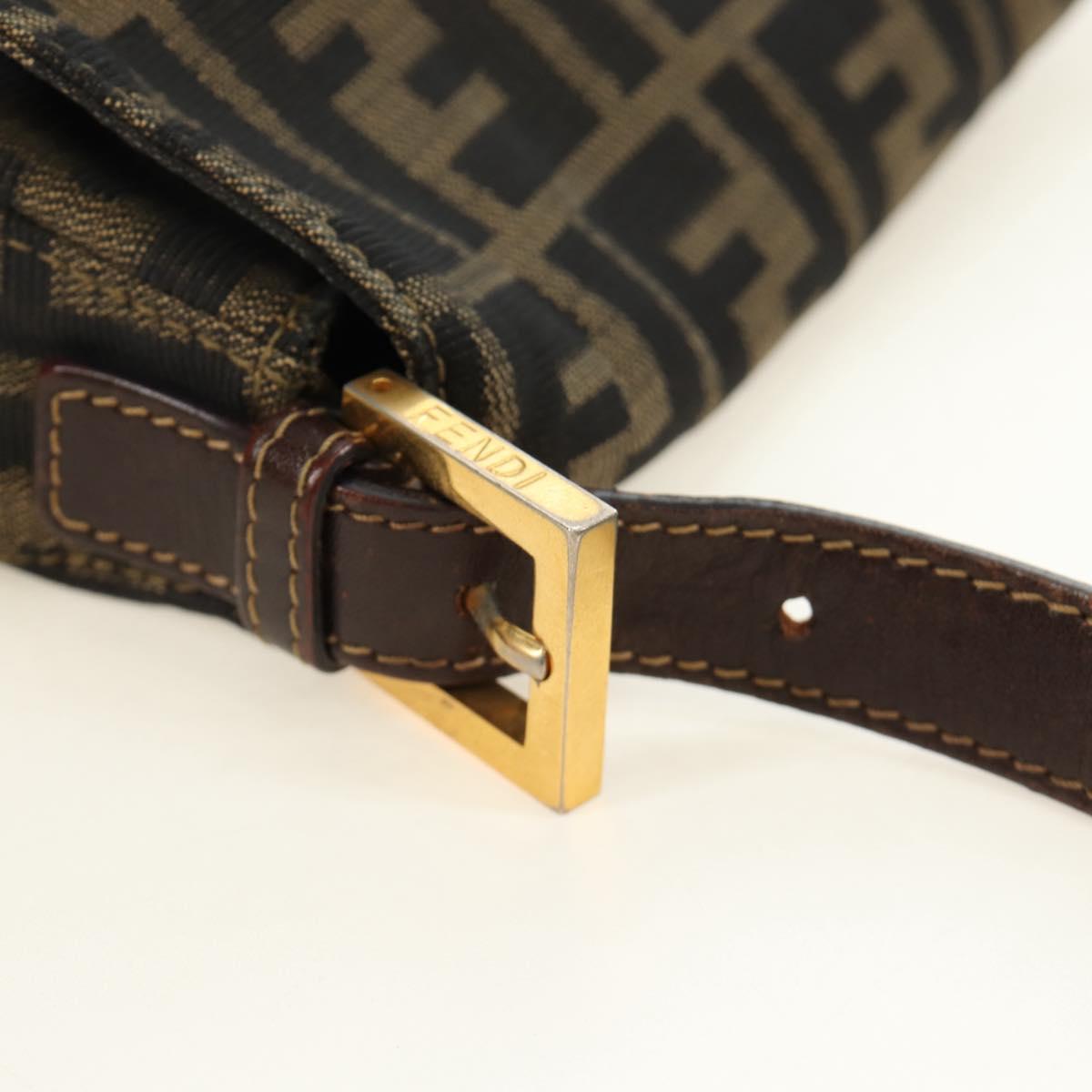FENDI Zucca Canvas Mamma Baguette Shoulder Bag Black Brown Auth 186461V