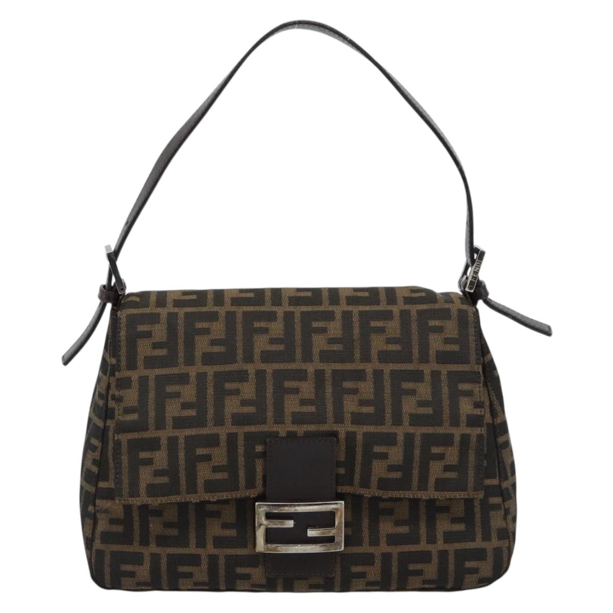 FENDI Zucca Canvas Mamma Baguette Shoulder Bag Black Silver Brown Auth 186462V