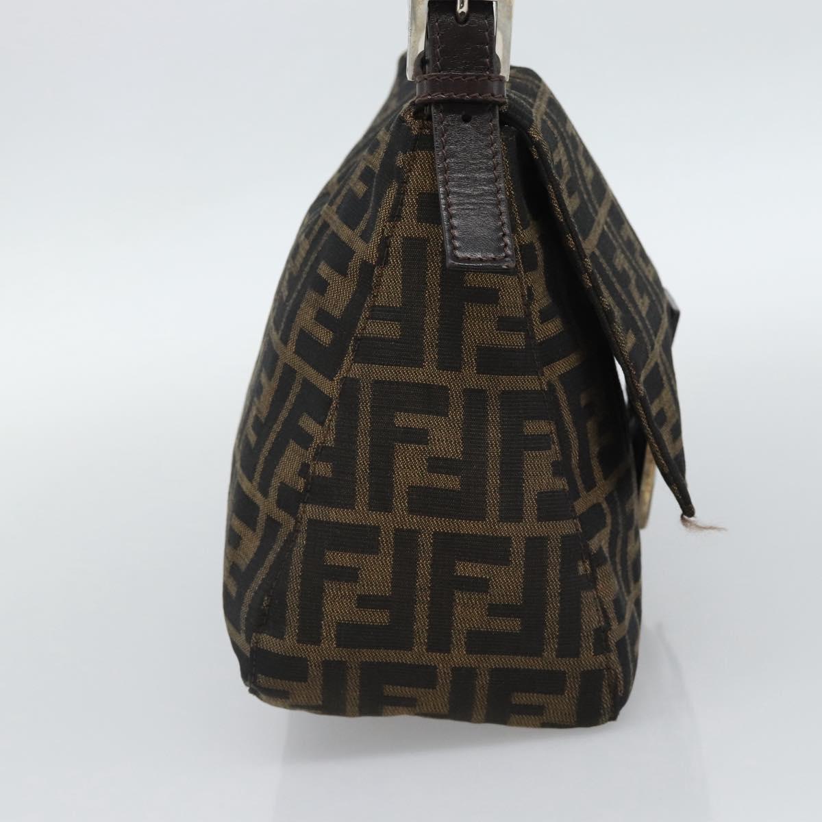 FENDI Zucca Canvas Mamma Baguette Shoulder Bag Black Silver Brown Auth 186462V