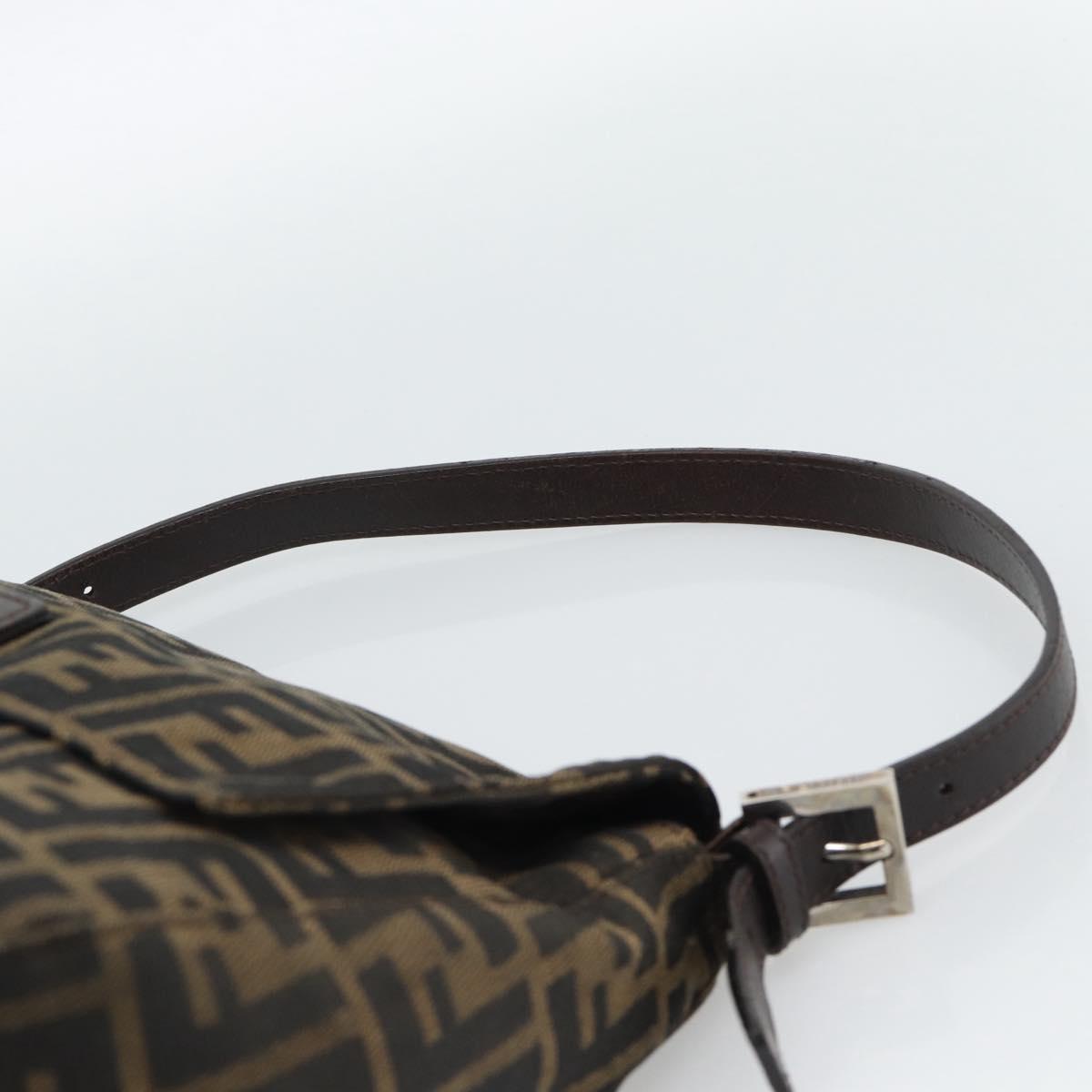 FENDI Zucca Canvas Mamma Baguette Shoulder Bag Black Silver Brown Auth 186462V