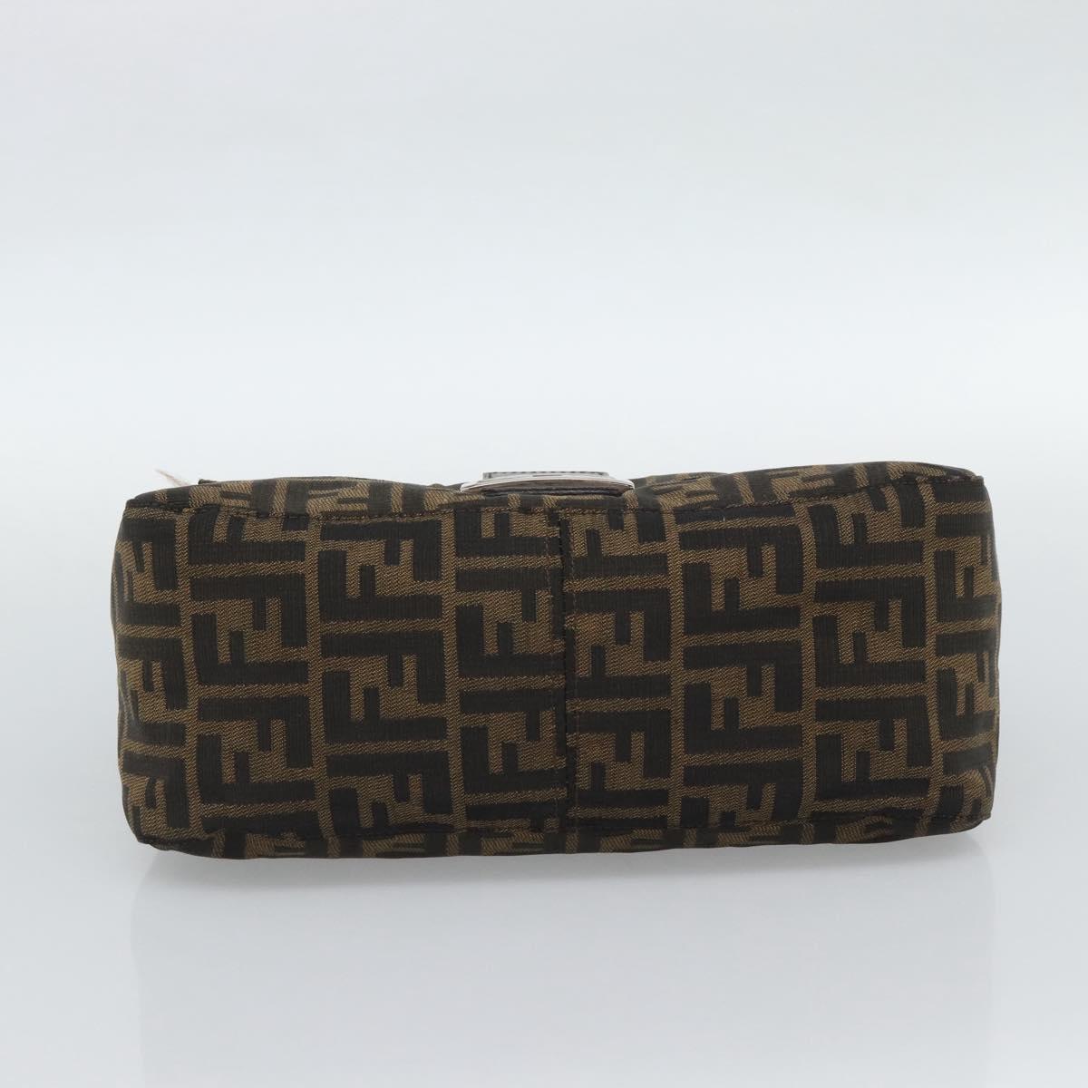 FENDI Zucca Canvas Mamma Baguette Shoulder Bag Black Silver Brown Auth 186462V