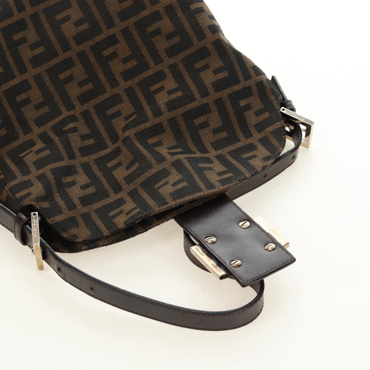 FENDI Zucca Canvas Mamma Baguette Shoulder Bag Black Brown Auth 186463V