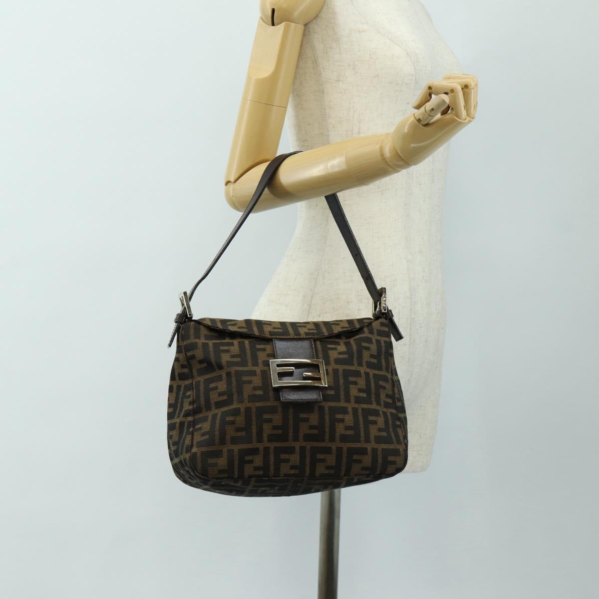 FENDI Zucca Canvas Mamma Baguette Shoulder Bag Black Brown Auth 186463V