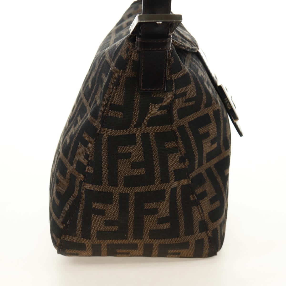 FENDI Zucca Canvas Mamma Baguette Shoulder Bag Black Brown Auth 186463V
