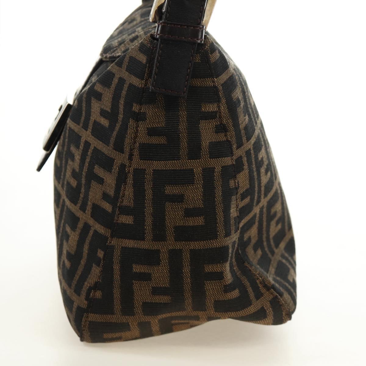FENDI Zucca Canvas Mamma Baguette Shoulder Bag Black Brown Auth 186463V
