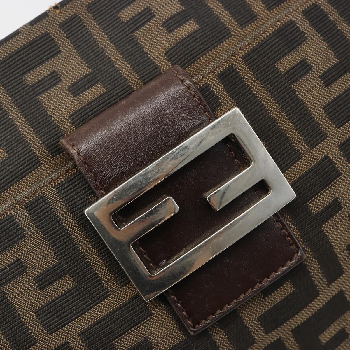FENDI Zucca Canvas Mamma Baguette Shoulder Bag Black Brown Auth 186464