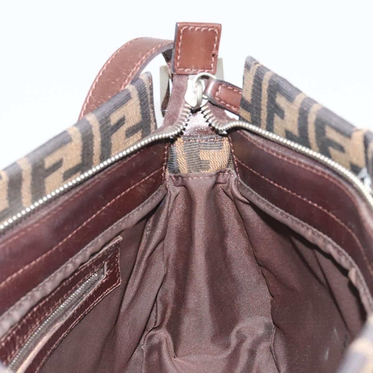 FENDI Zucca Canvas Mamma Baguette Shoulder Bag Black Brown Auth 186464