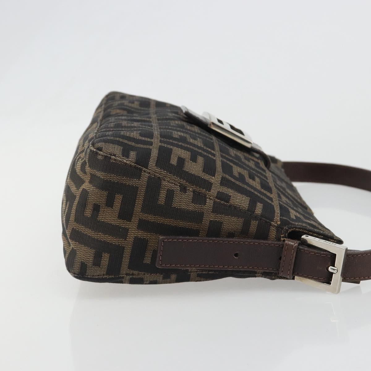 FENDI Zucca Canvas Mamma Baguette Shoulder Bag Black Brown Auth 186464