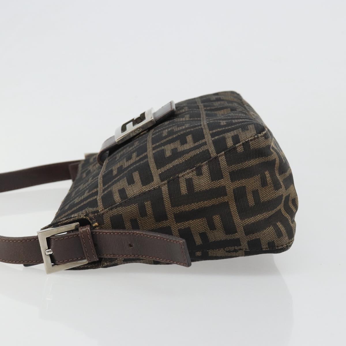 FENDI Zucca Canvas Mamma Baguette Shoulder Bag Black Brown Auth 186464