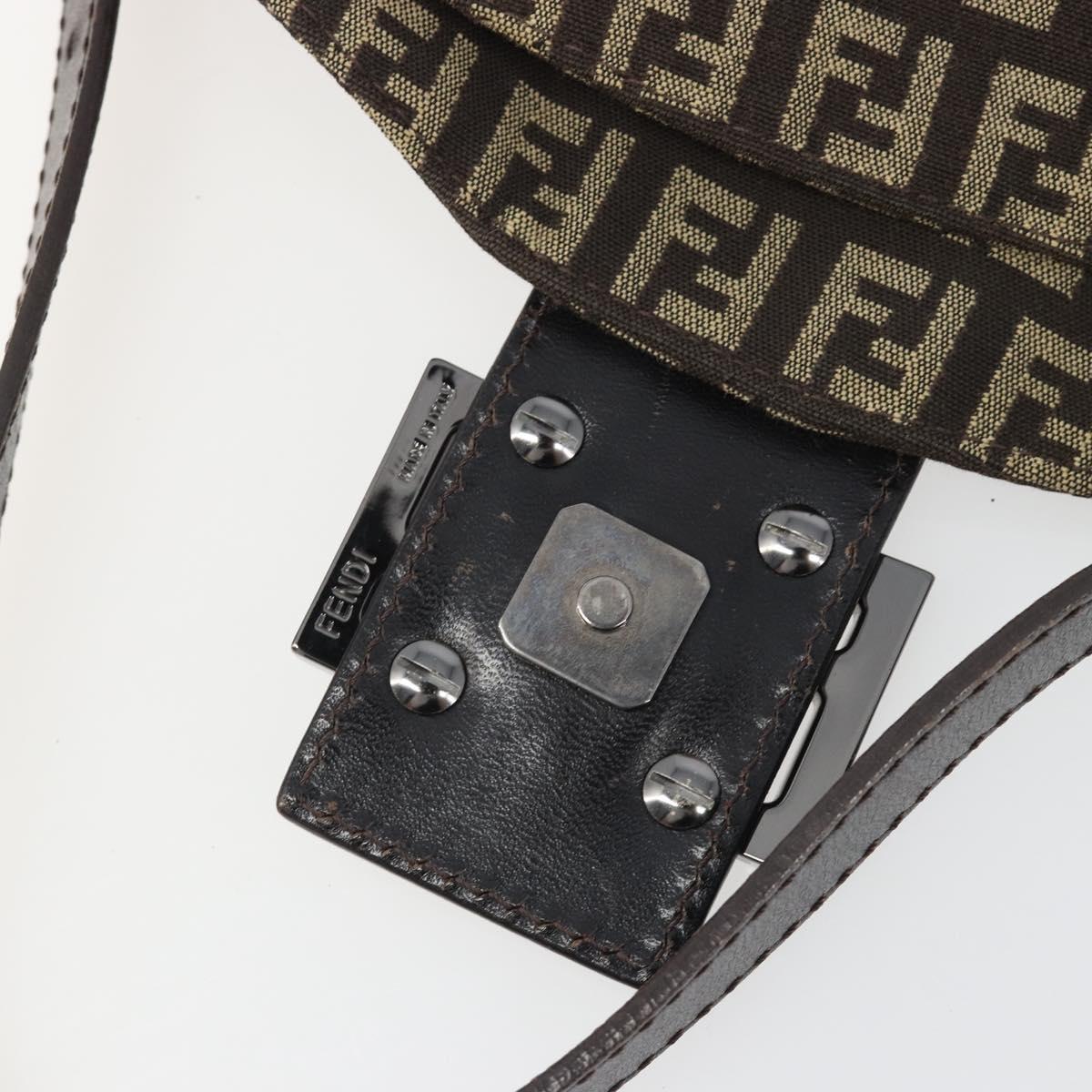 FENDI Zucchino Canvas Mamma Baguette Shoulder Bag Black Auth 186465V