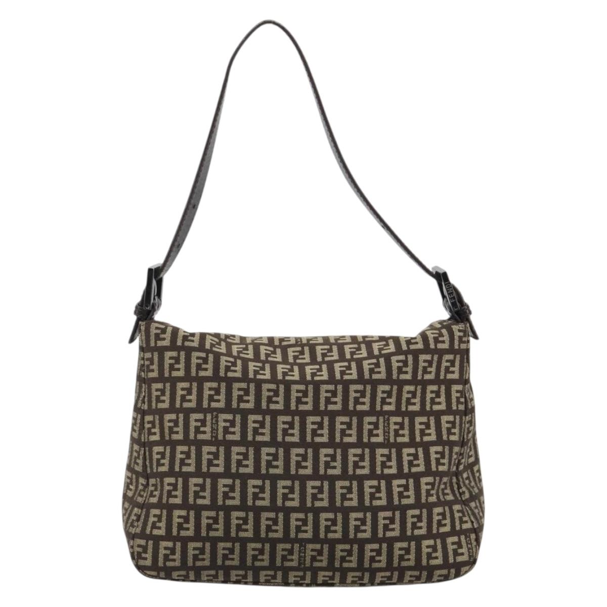 FENDI Zucchino Canvas Mamma Baguette Shoulder Bag Black Auth 186465V