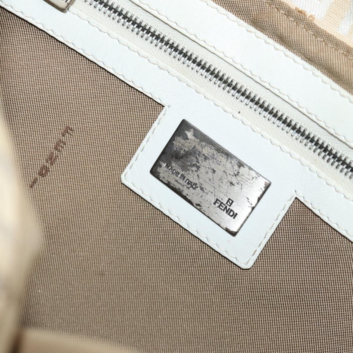 FENDI Zucchino Canvas Mamma Baguette Shoulder Bag White Silver Auth 186466V