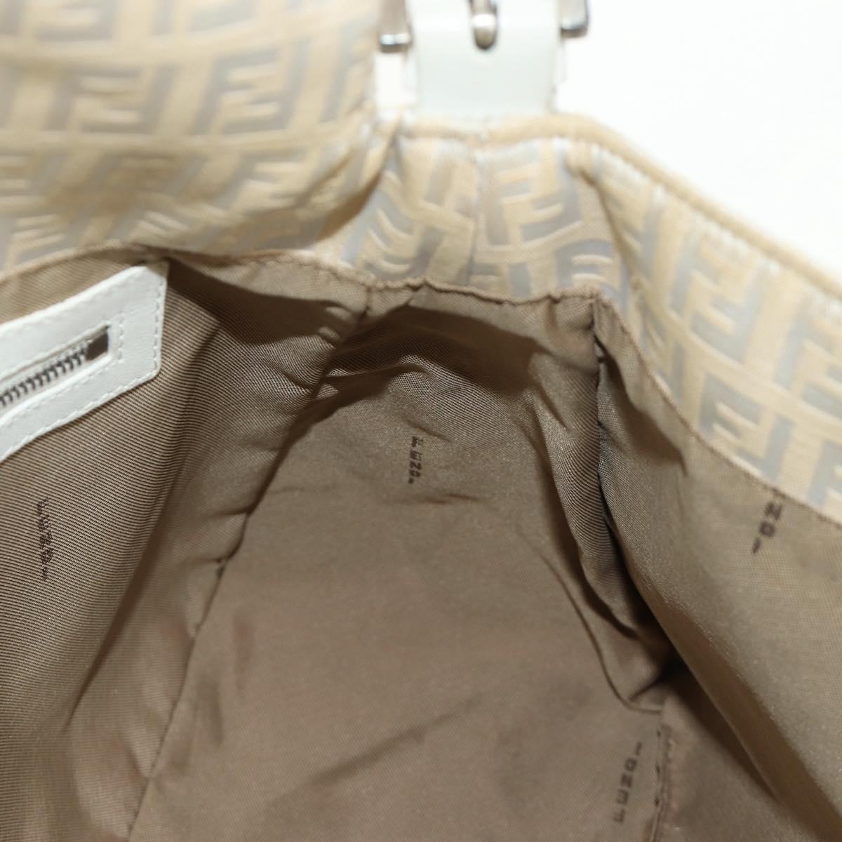 FENDI Zucchino Canvas Mamma Baguette Shoulder Bag White Silver Auth 186466V