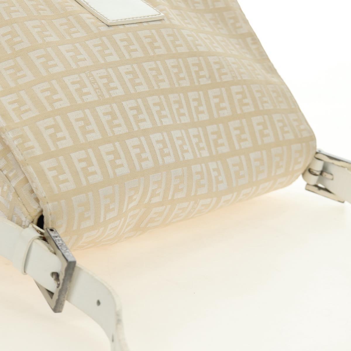 FENDI Zucchino Canvas Mamma Baguette Shoulder Bag White Silver Auth 186466V