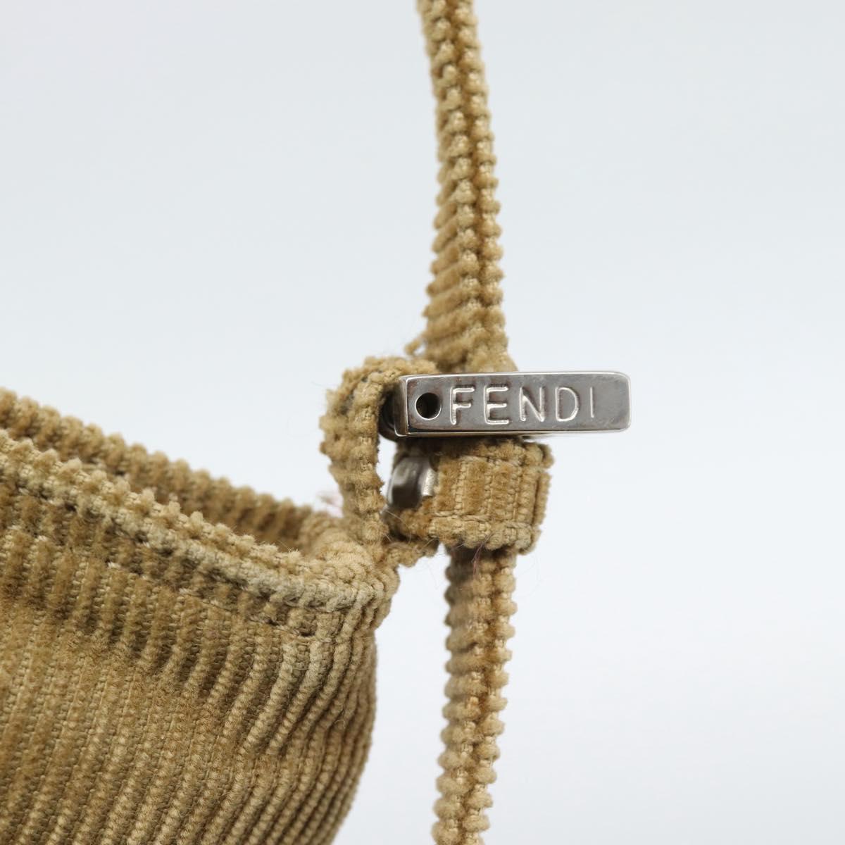 FENDI Mamma Baguette Shoulder Bag Corduroy Brown Silver Auth 186467V