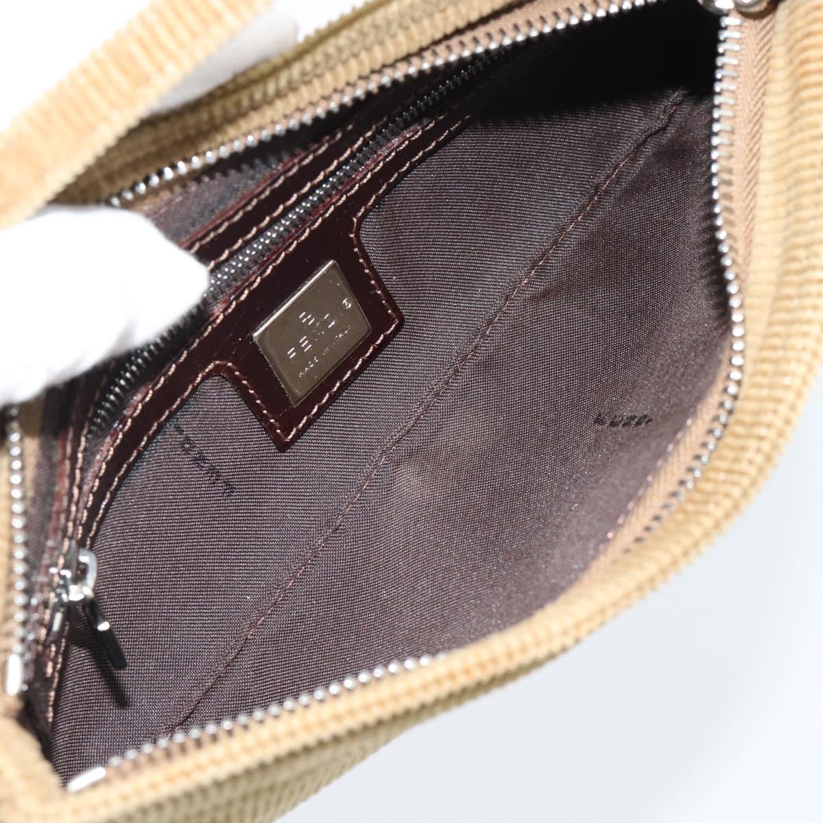 FENDI Mamma Baguette Shoulder Bag Corduroy Brown Silver Auth 186467V