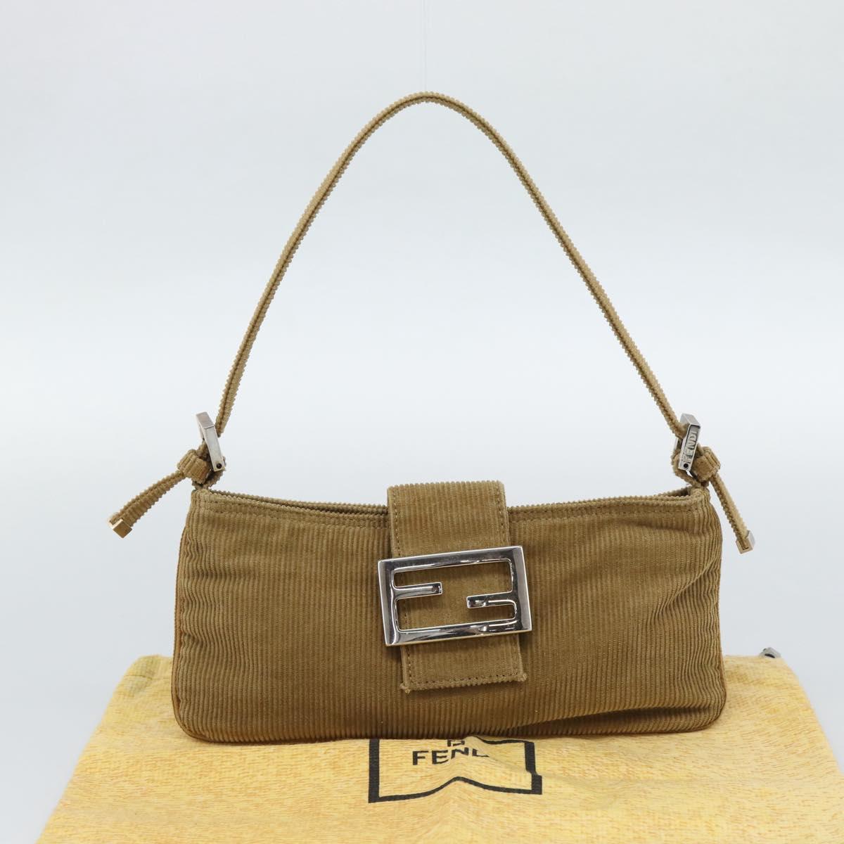 FENDI Mamma Baguette Shoulder Bag Corduroy Brown Silver Auth 186467V