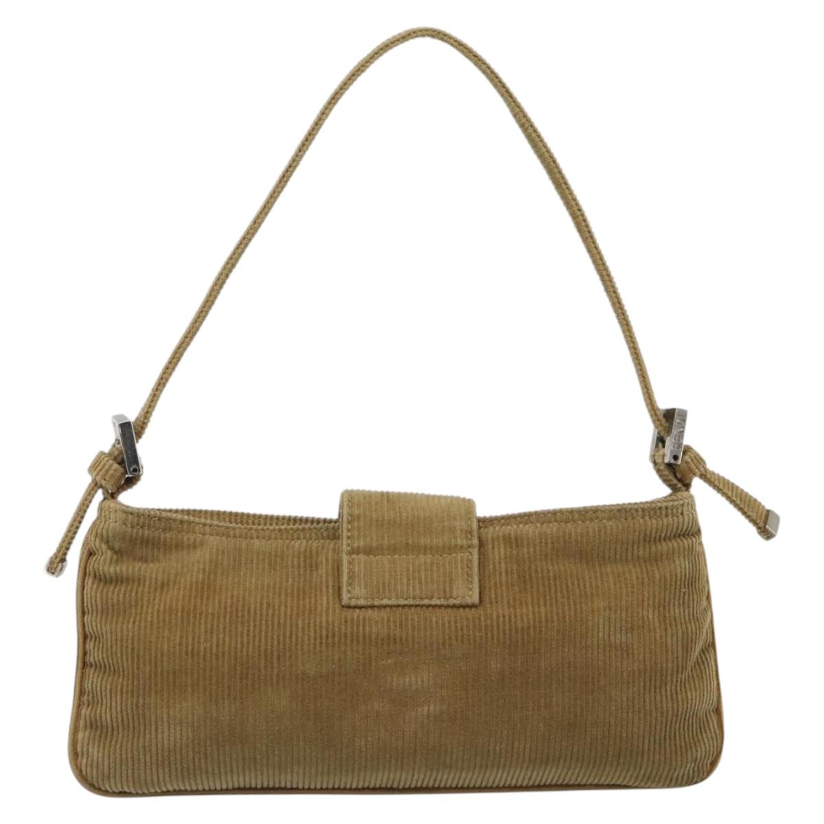 FENDI Mamma Baguette Shoulder Bag Corduroy Brown Silver Auth 186467V