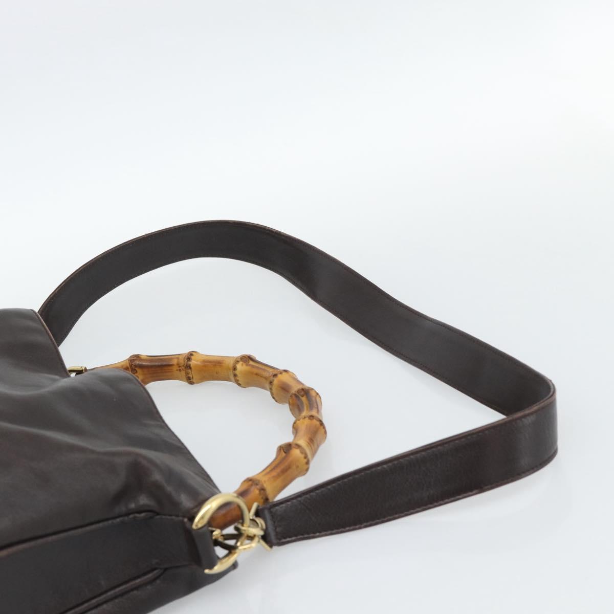 GUCCI Bamboo Shoulder Bag Leather 2way Brown Gold 001 2852 1577 Auth 186540