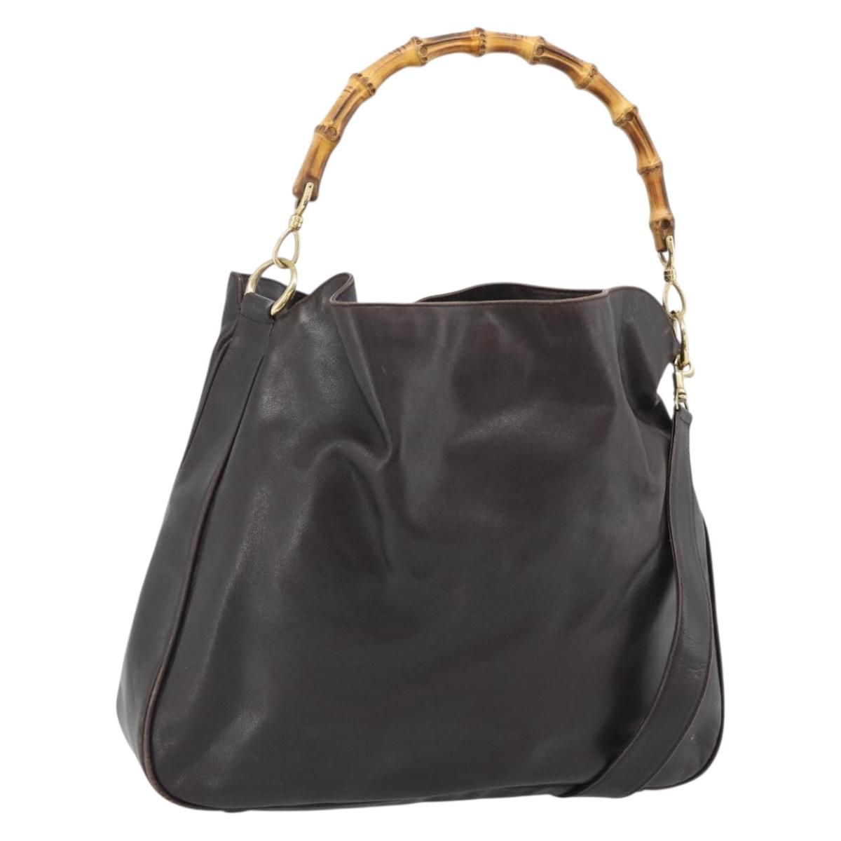 GUCCI Bamboo Shoulder Bag Leather 2way Brown Gold 001 2852 1577 Auth 186540