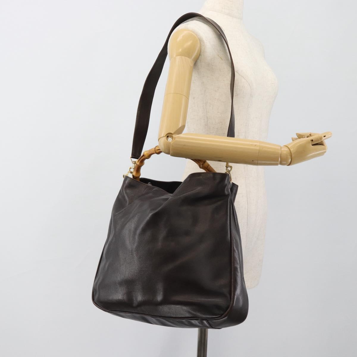 GUCCI Bamboo Shoulder Bag Leather 2way Brown Gold 001 2852 1577 Auth 186540