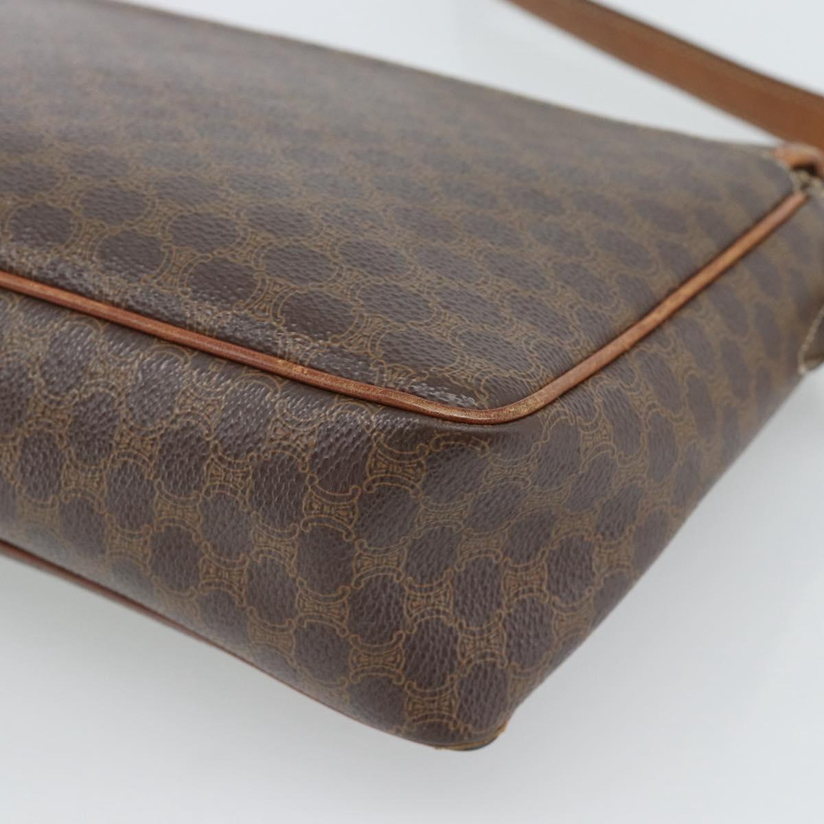 CELINE Macadam Canvas Shoulder Bag PVC Leather Brown Gold Auth 186541