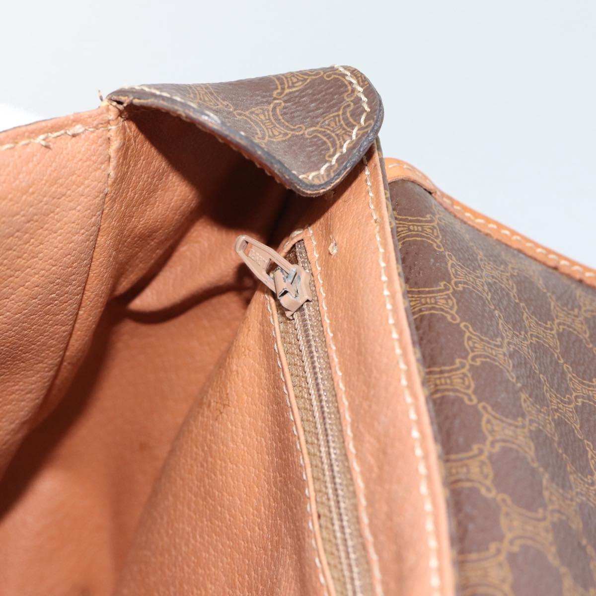 CELINE Macadam Canvas Shoulder Bag PVC Leather Brown Gold Auth 186541