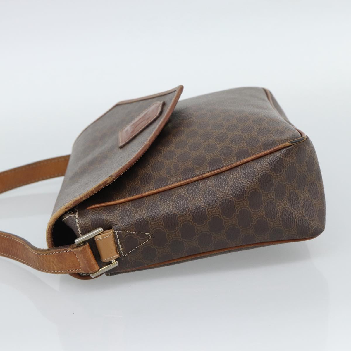 CELINE Macadam Canvas Shoulder Bag PVC Leather Brown Gold Auth 186541