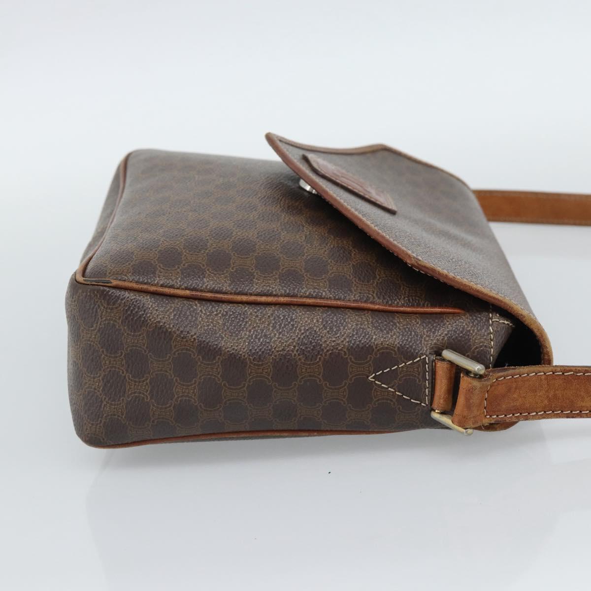 CELINE Macadam Canvas Shoulder Bag PVC Leather Brown Gold Auth 186541