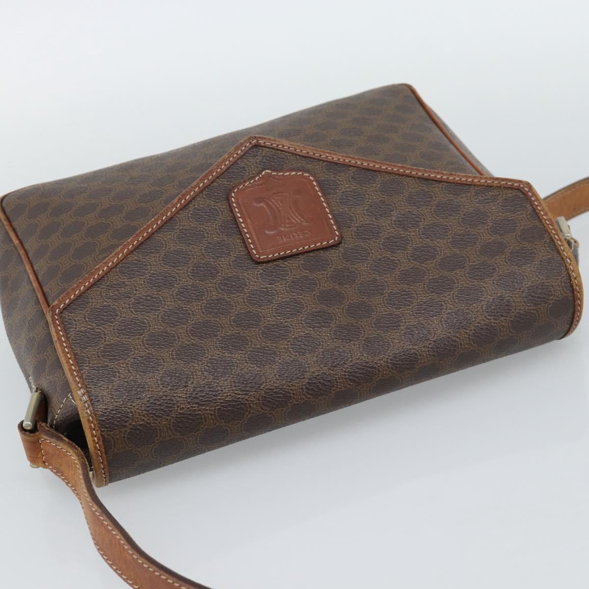 CELINE Macadam Canvas Shoulder Bag PVC Leather Brown Gold Auth 186541