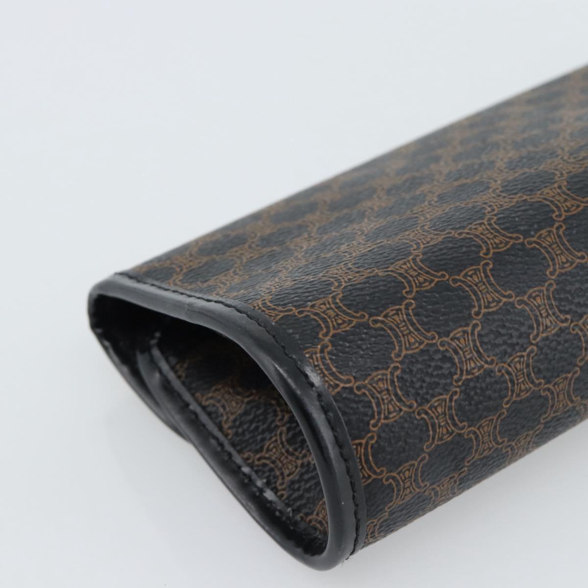 CELINE Macadam Canvas Pouch PVC Leather Black Gold Auth 186542A