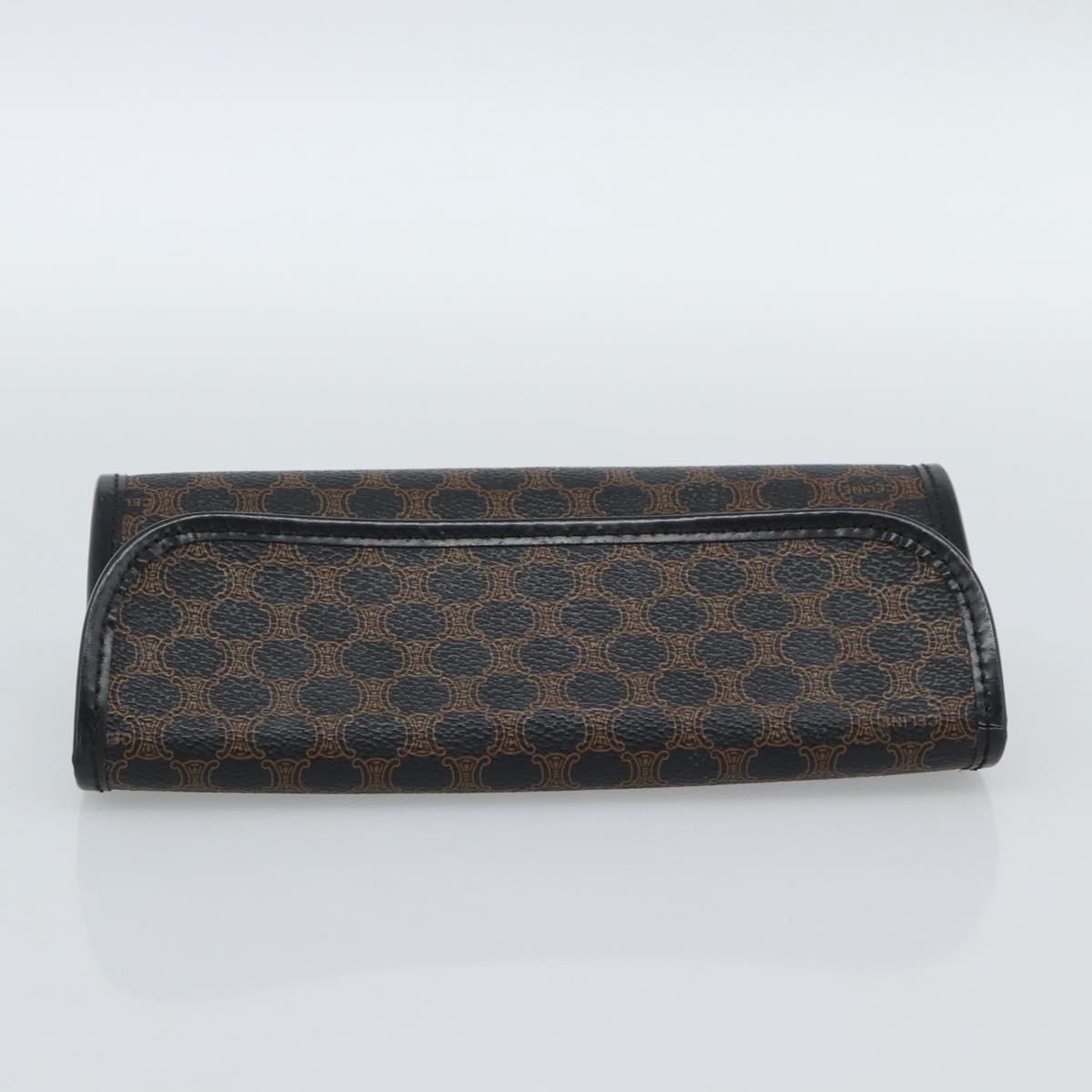 CELINE Macadam Canvas Pouch PVC Leather Black Gold Auth 186542A